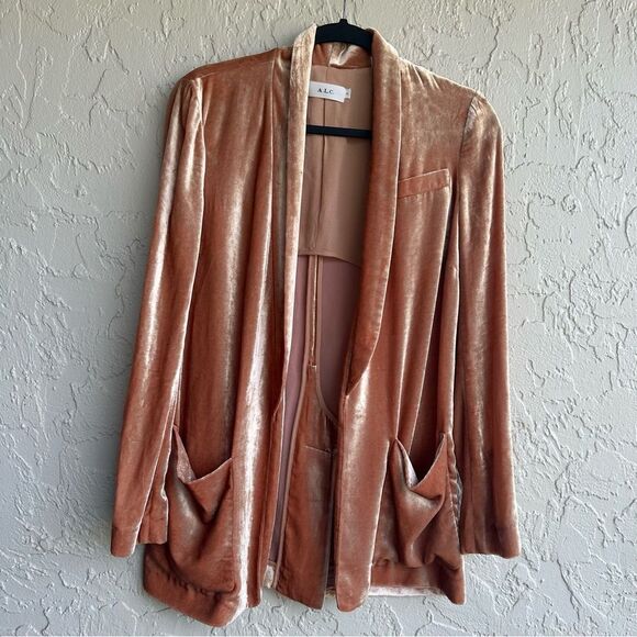ALC Velvet Blazer Women Size 0 Peach Flowy Drape Shawl Collar Silk - Picture 1 of 9